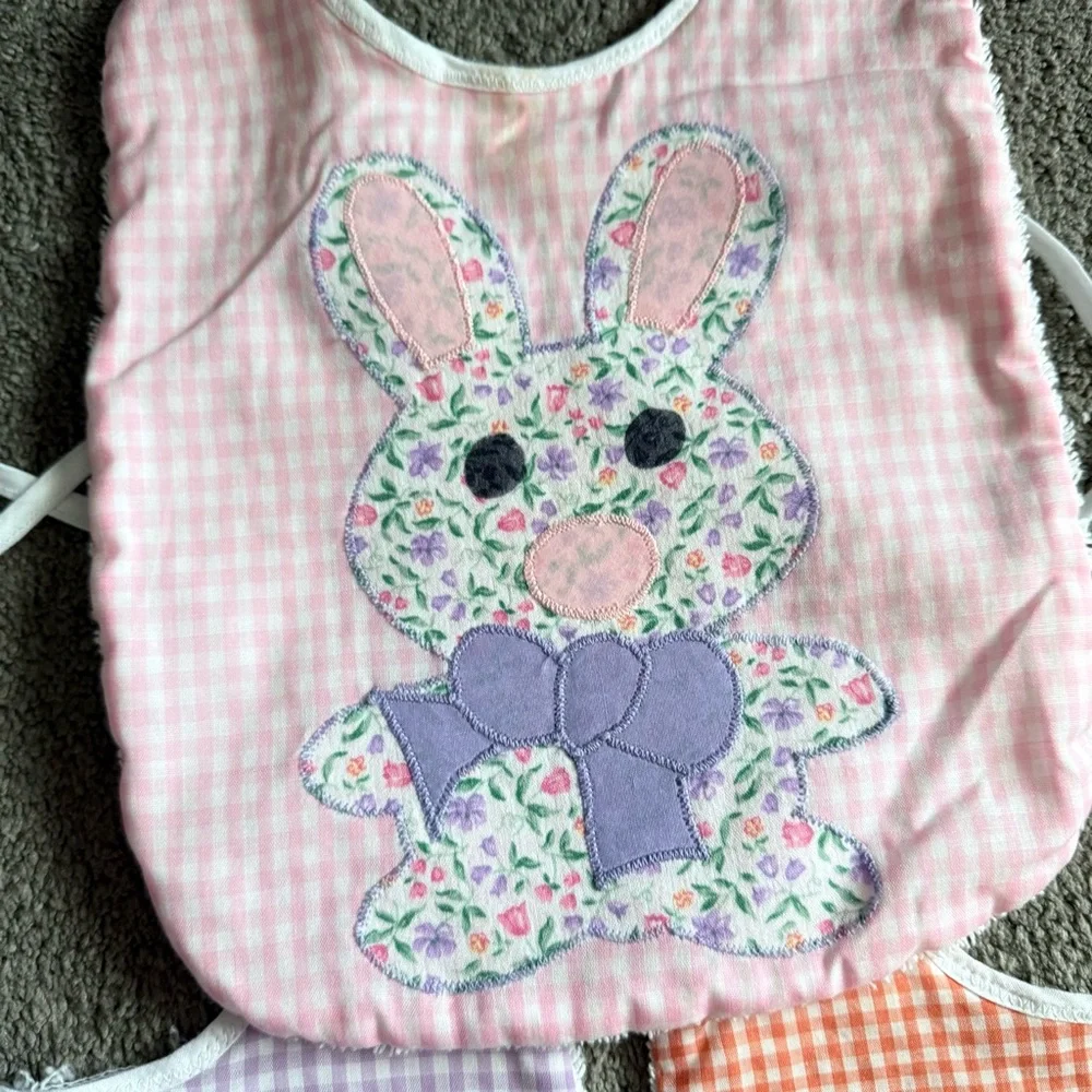 🍓Handmade Gingham Floral Girl Ice Cream Bunny Terry Cloth Tie Back Bibs (3 Pack)